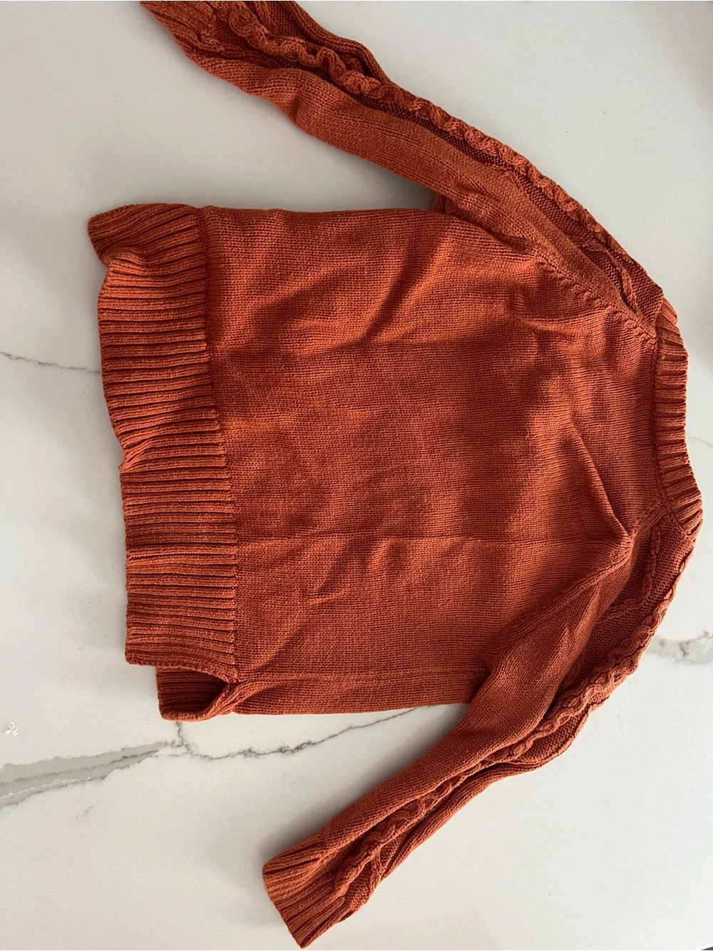 12 Months Girls Rust Orange Cable-Knit Sweater and Denim Leggings Set